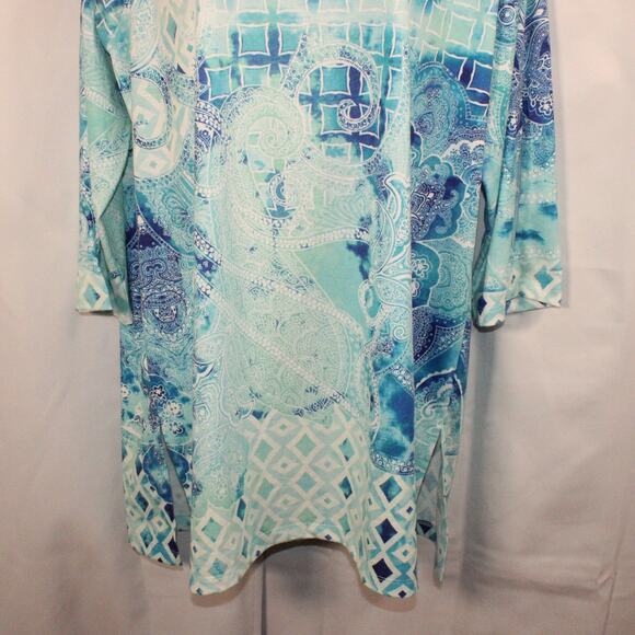 Chico's Zenergy Women's Cold Shoulder‎ Long Sleeve Summer Top Blue Size 3 - Picture 8 of 14